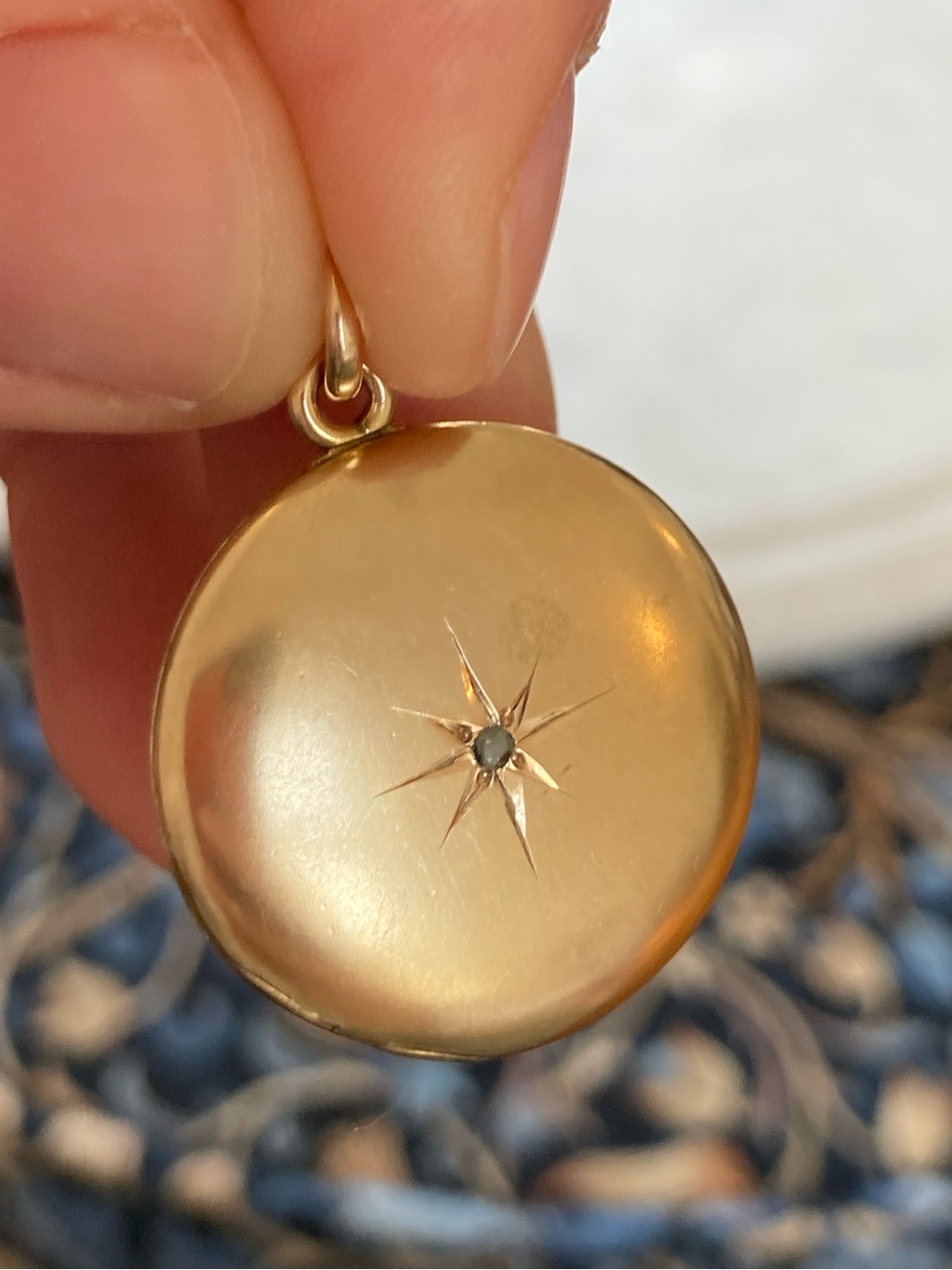 Antique Victorian Starburst Diamond 1/4 Gold Shell Locket Monogrammed